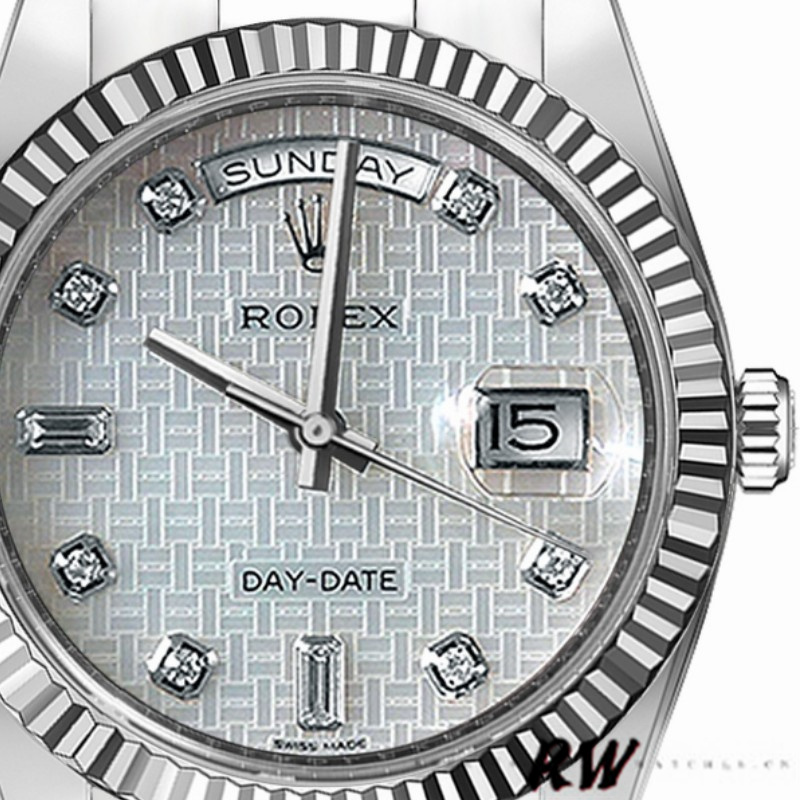 Rolex Day-Date 118239 Mother of Pearl White Dial Fluted Bezel 36mm Unisex Replica Watch - Image 4
