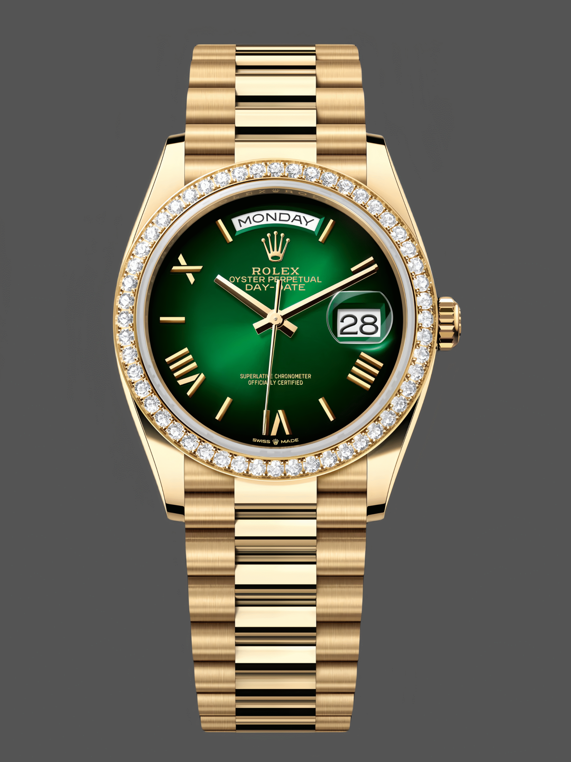 Rolex Day Date 36 36mm Green OmbrÃƒÂ© Dial Diamond-Set Bezel President Bracelet m128348rbr 0068